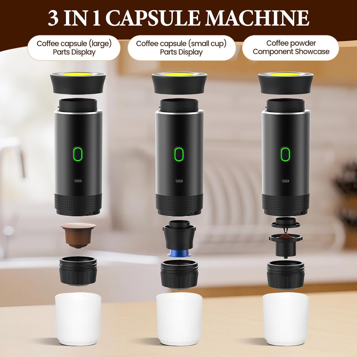 Cafetera portátil 3 en 1 Portesso - Diseño compacto para viajes